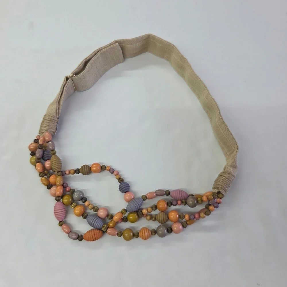 Carolyn‎ Tanner Beaded Belt Womens One Size Tan Multi Color Boho Adjustable